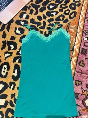 Green Lace-Trim Cami Tank Top